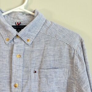 Tommy Hilfiger Women's Size XL Button Down Linen Blend Stripes Classic Preppy